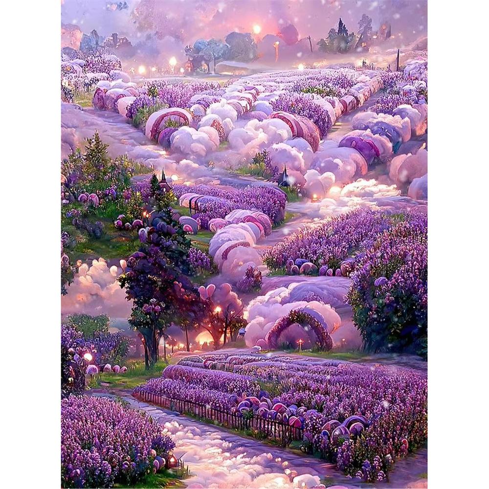 5D DIY Diamond Painting Beautiful Lavender House and Landscape Mosaic Diamond Embroidery Painting Full Rhinestone Home Decor