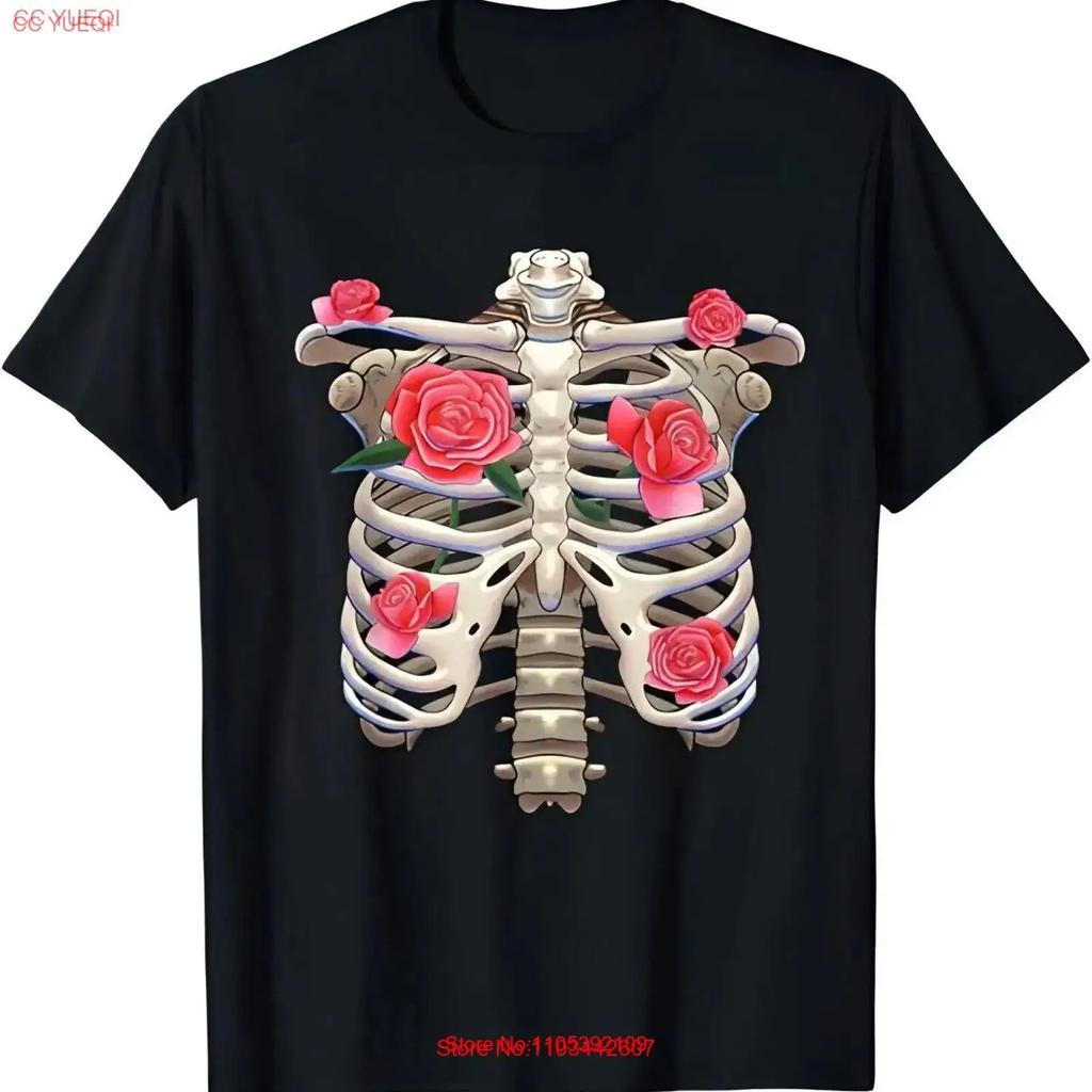 Skeleton Rib Cage With Flowers Halloween T Shirt Vintage Washed Designer Clothes Unisex Top For Everyday Wear Slightly Casual
