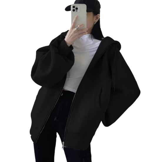Women's Zip Up Hoodies Oversized Long Sleeve Sweatshirt Fleece Lined Hooded Coat with Pockets