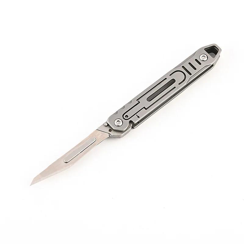 Stainless Steel Quick Opening Mini Folding Knife Sharp Paper Cutter Portable Keychain Art Knife with 10PCS Free Blades