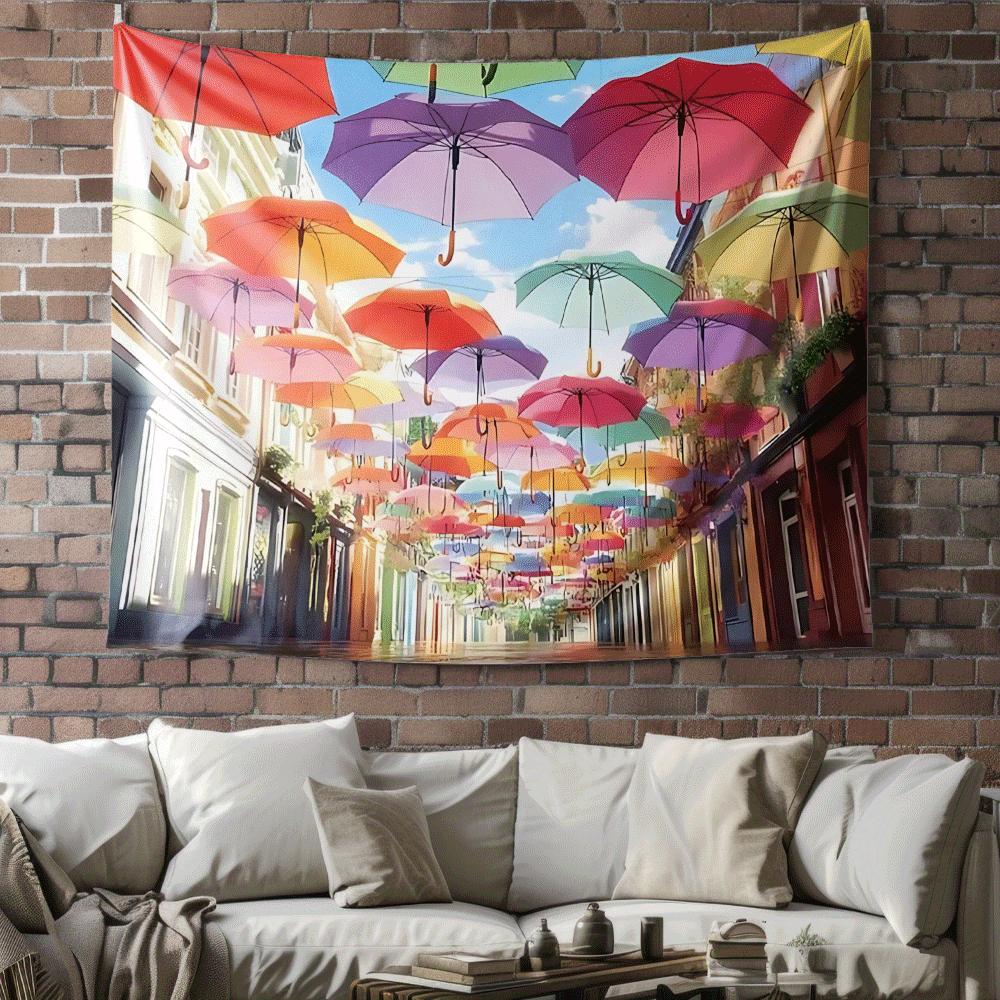 City Vibrant Umbrella Digital Printing Polyester Wall Tapestry Suitable For Use In Living Rooms Bedrooms Offices Bars And Party