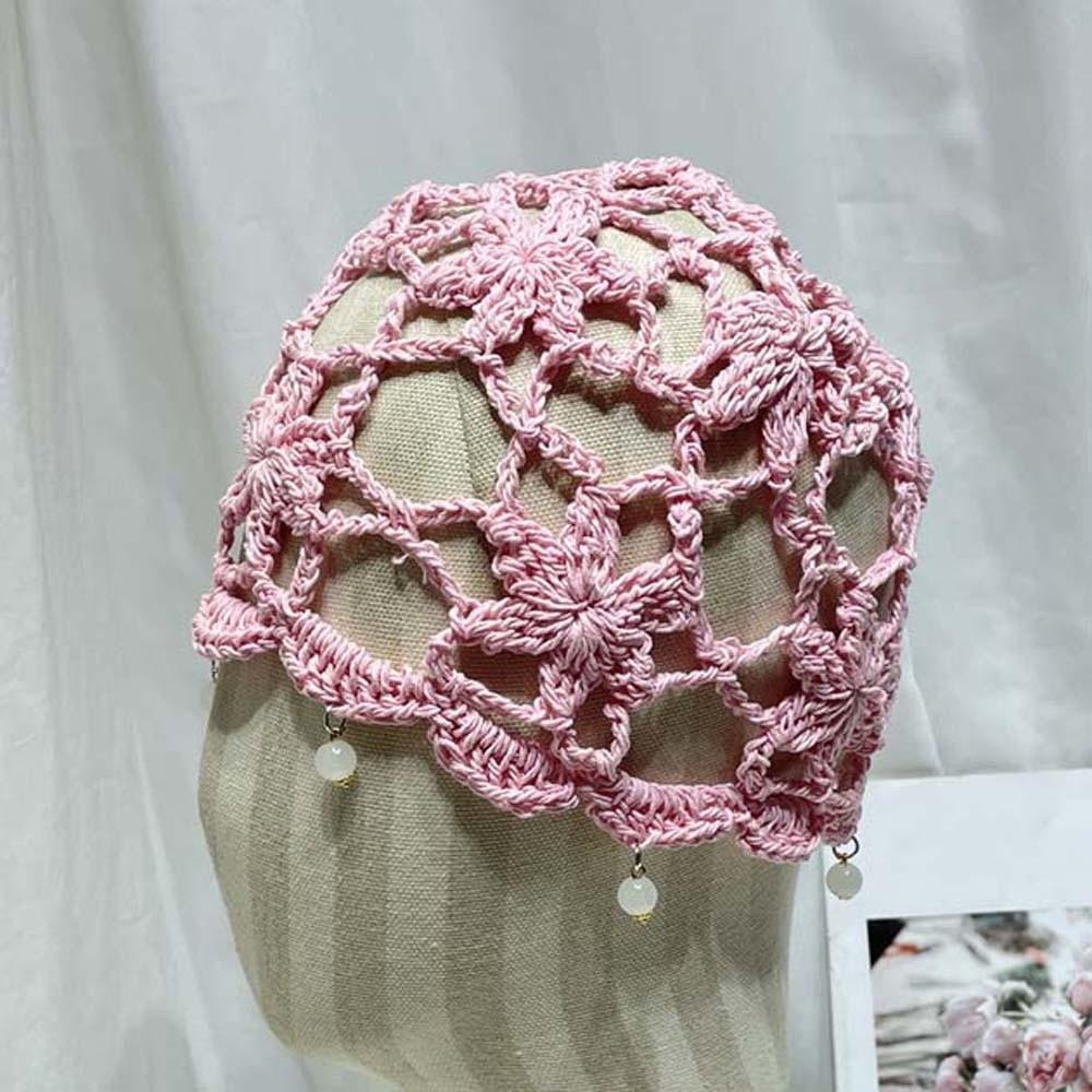 Bohemian Style Crochet Flower Knitted Hat Thin Handmade Hollowed Out Beanie Cap Apparel Accessories Korean Style Woven Cap