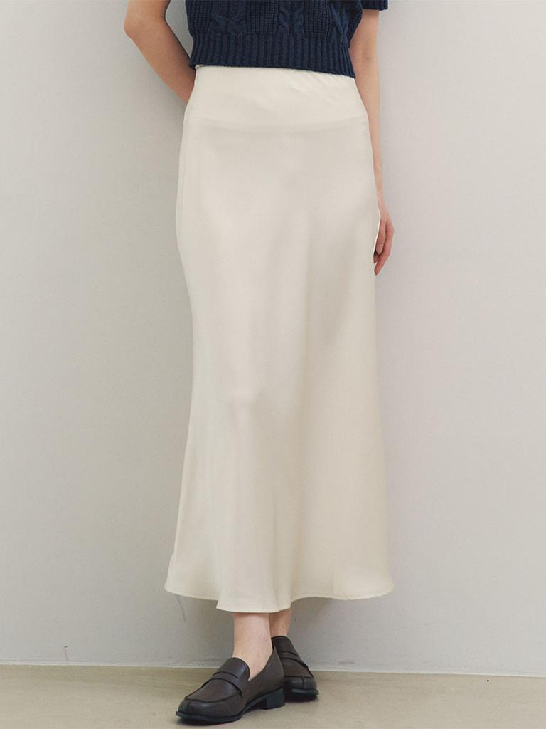 G And Gb Satin Long Skirt_White