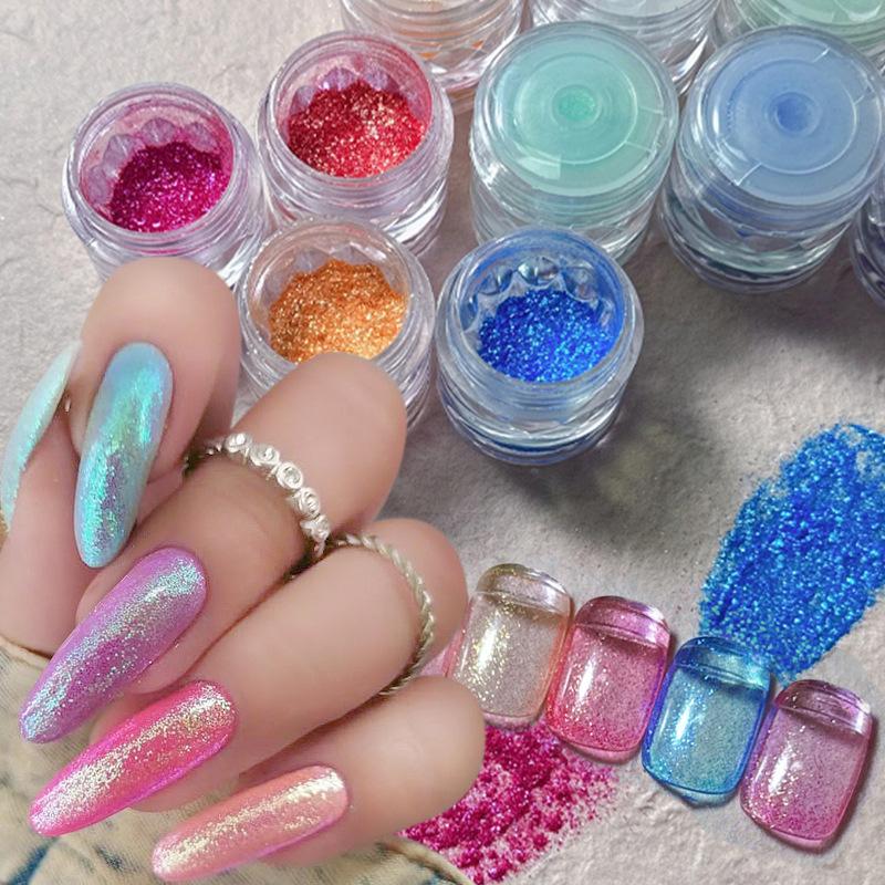 Super Glitzernder Perlglanz Nagelpuder, Perlglänzender Magischer Muschel Wolken Brokat Puder, Neon Perlglitzer Farbe Platin Puder