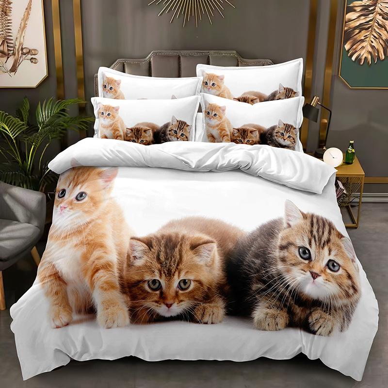 3D-Tier-bedrucktes Bettwäsche-Set, Daunen-Bettbezug mit Katze oder Hund, 2/3-teilig, Bettbezug für Kinder und Erwachsene, luxuriöse weiche Tagesdecke