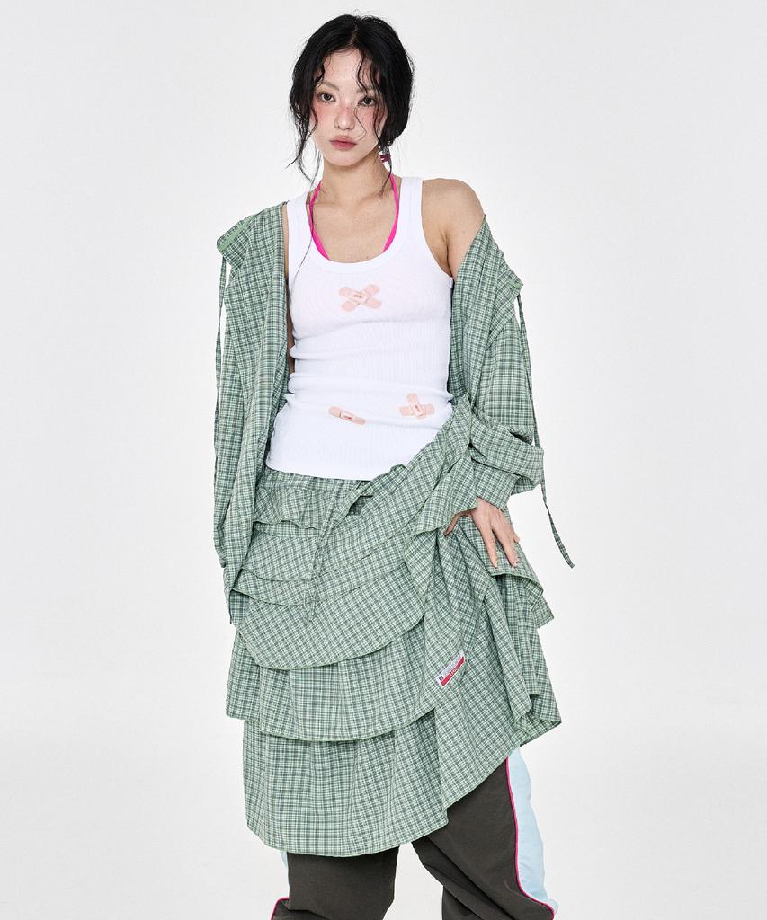 Yegeu Check Ruffle Skirt Green