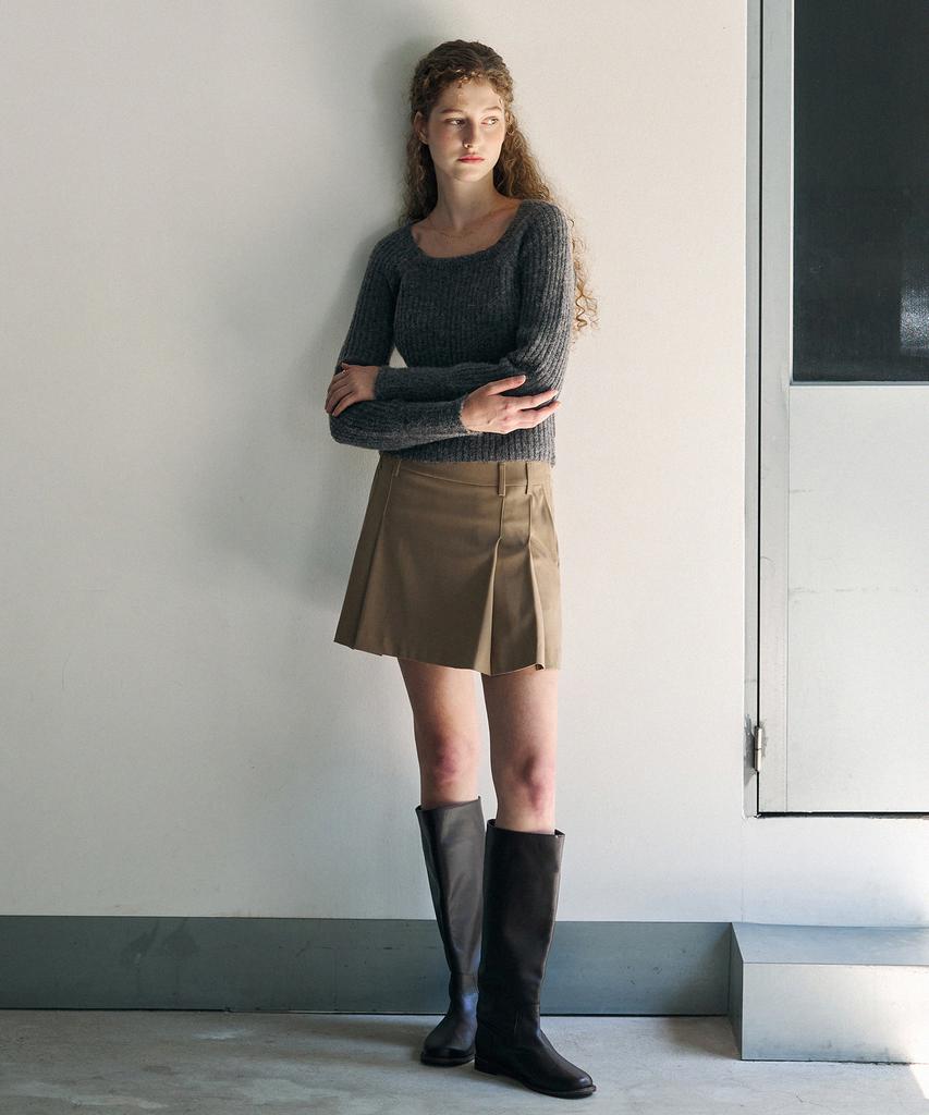 Deuloupisumeon Alpaca Volume Sleeve Square Ribbed Knit [L.Grey]