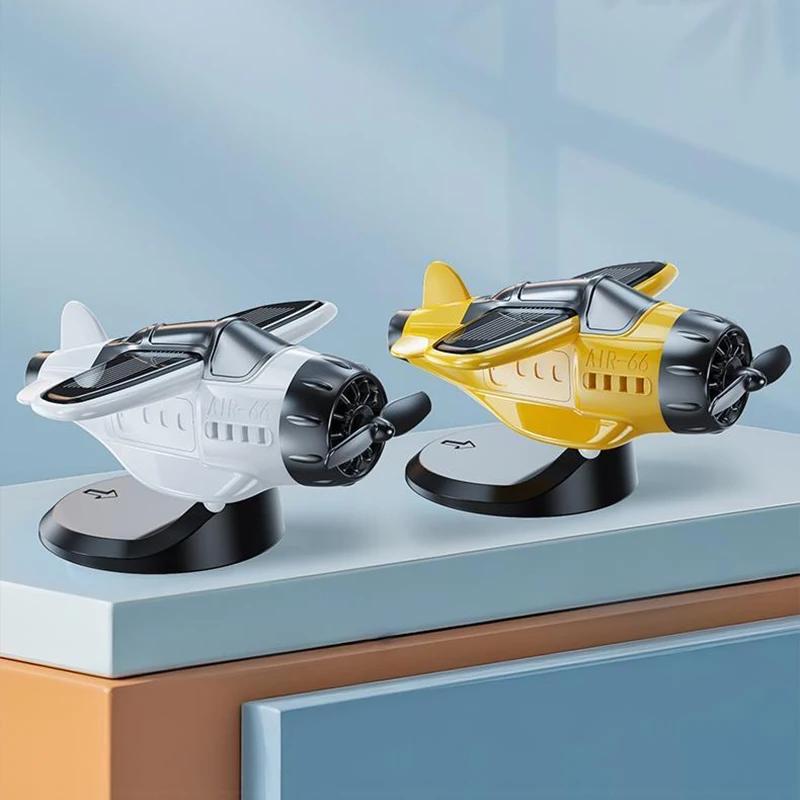 1PC Solar Powered Airplane Ornament 360° Rotating Propeller Fighter Model Car Interior Center Console Mini Aircraft Decoration