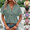 Summer new style women's fashion casual simple all-match button V-neck T-shirt women's short top