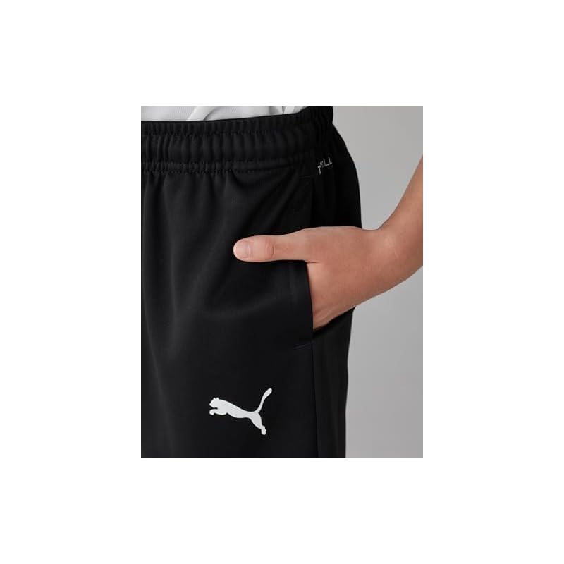 PUMA TEAMRISE Training Pants for Boys (JR) - Moisture-wicking, quick-drying jersey pants. Fall/Winter 2024 Color: Black/White (03) Size 160