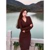 Temperament Sexy Retro Hip Wrap Versatile and Thin V-neck Knitted Dress Early Autumn New Waist and Thin Skirt