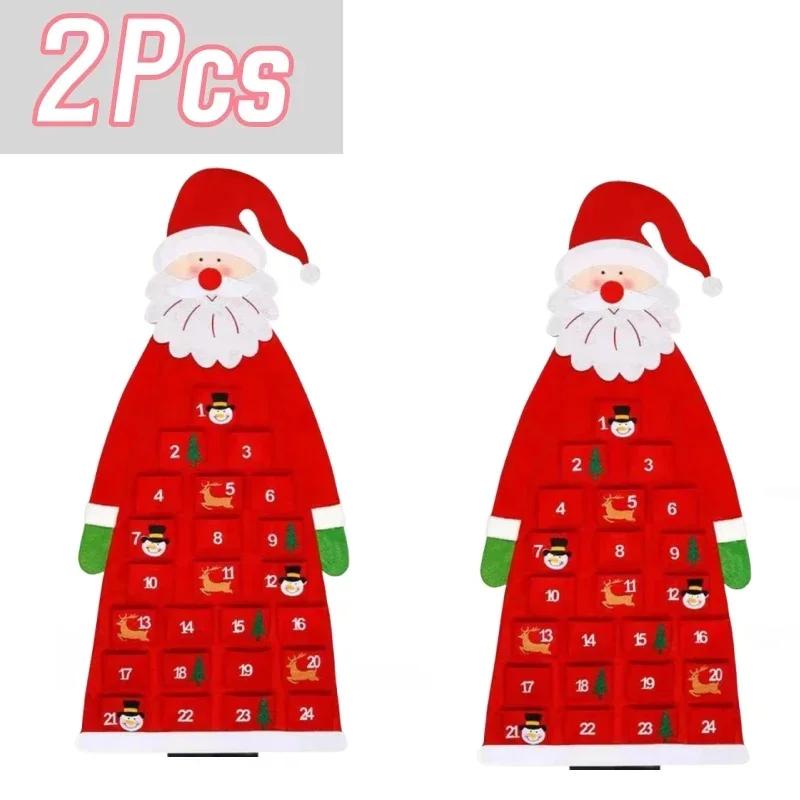 24 Day Advent Calendar Santa Felt Pendant for Christmas Decoration Pendant Countdown Holiday Wall Calendar Home Decoration