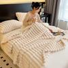 Ultra Soft Faux Rabbit Fur Throw Blanket Warm Plush Striped Blankets Conditioning Quilt Fluffy Throws For Couch Chair Sofa