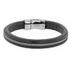 [R5100] - 'Giorgio' schwarzes silbernes Stahllederarmband - 210x10 mm