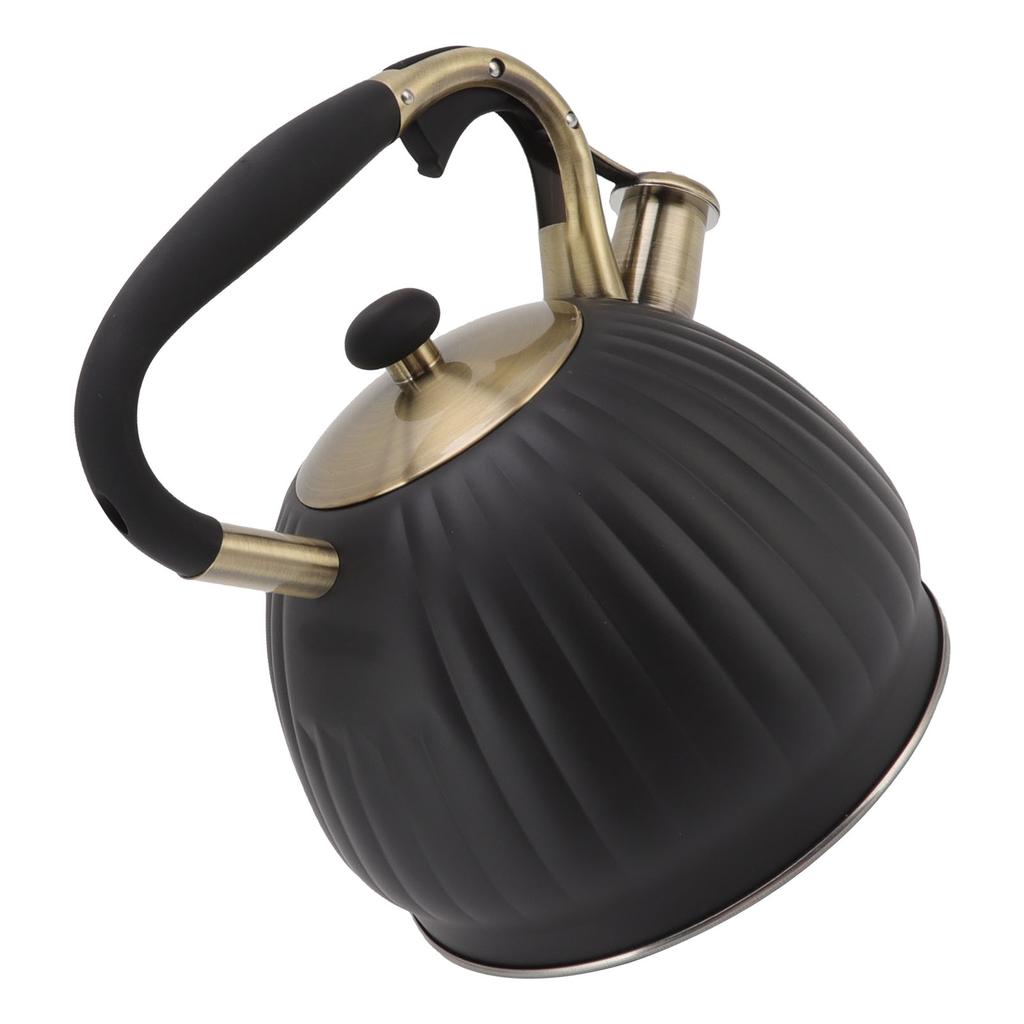 3.5L Whistling Tea Kettle Stainless Steel Pumpkin Shape Tea Pot Stovetop Teapot Black
