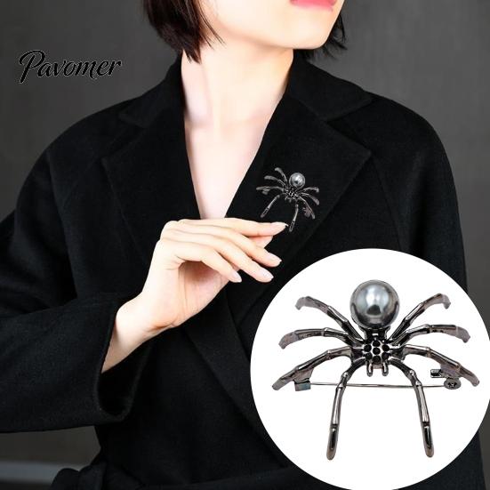 Shirt Collar Pin 1/2Pcs 3D Spider Brooch for Halloween, Horror Alloy Metal Clothing Pins Lapel Pin, Clothes Jackets Backpacks Costume Accessories Coat