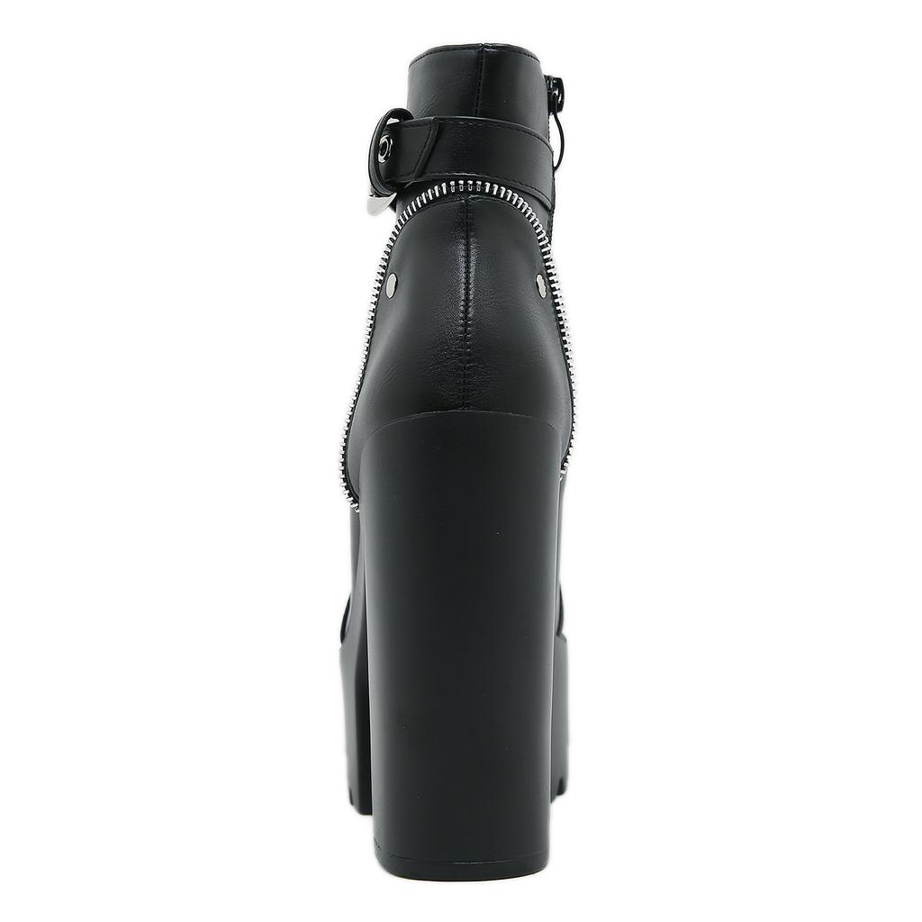 Gdgydh Damen Blockabsatz Kurze Stiefel Knöchelriemen Mode Frontreißverschluss Plateau Stiefel Stilvolle Schnallenriemen High Heels Schuhe