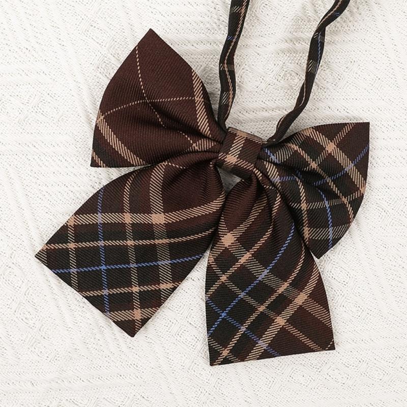Cravattino a Righe a Quadri Marrone Papillon Pre-annodato per Uniforme Scolastica Giapponese JK