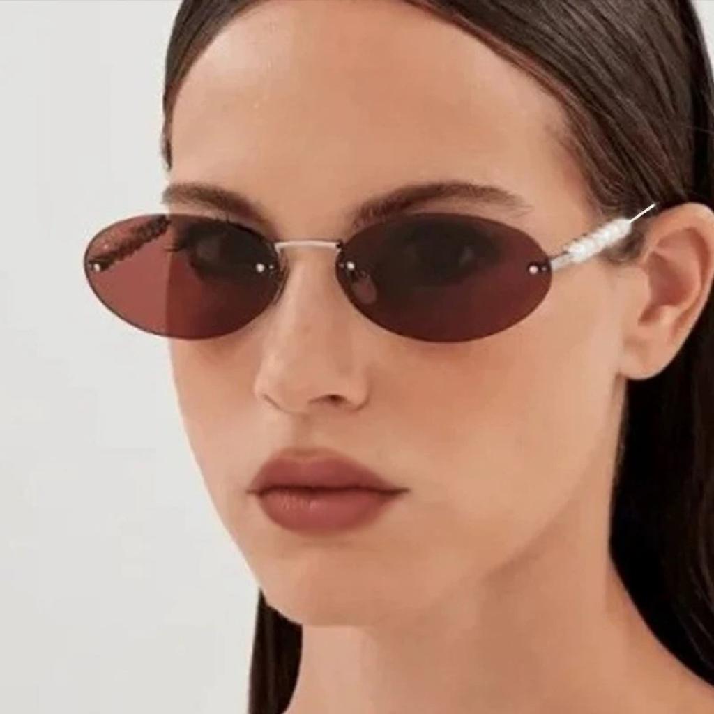 Vintage Rimless Oval Sunglasses Women For Men Luxury Brand Designer Sun Glasses Punk Popular Pearl Elegant Eyeglasses Uv400