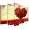 Obraz na plátně s pěti díly Red Heart Tree Landscape
