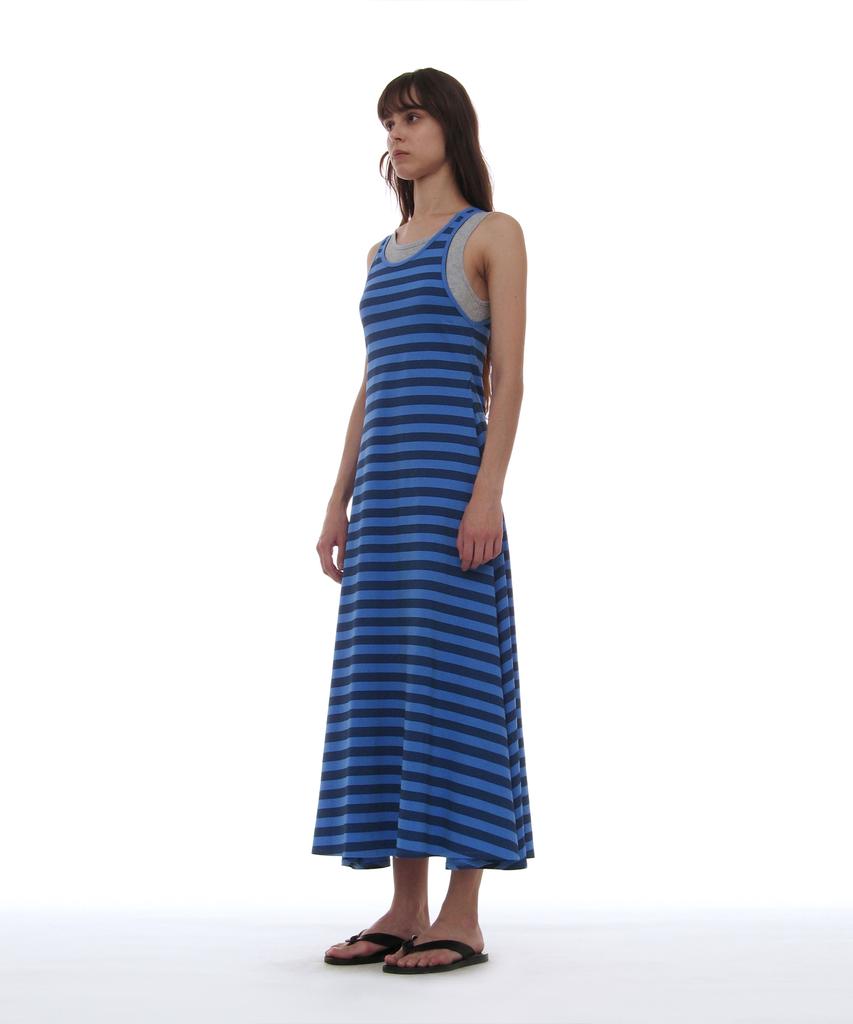 Partimento Woman Pwc Overlay Sleeveless Maxi Dress_Blue Stripe
