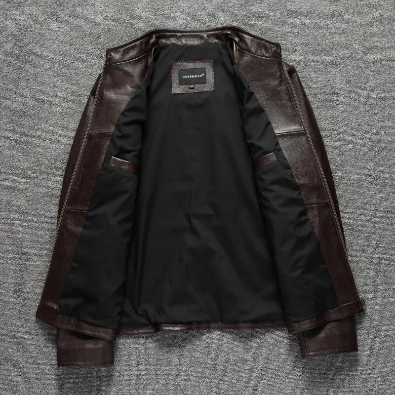 Chinese Size Casual Brown Genuine Leather Jacket Men Real Cow Skin Coat Spring Autumn Jaqueta Masculina Couro