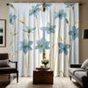 2 Stück HD frische blaue Blumendekorationsvorhang Blau digital bedruckter Vorhang Heimdekorationsstil Dekoration Wohnzimmer Schlafzi