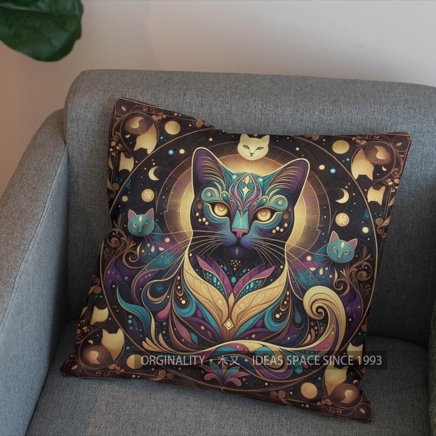 Short Plush Material Pillowcasecolorful Cats Mandala Pattern Pillow Covers Pattern Cushion Cover Suitable For Sofa Bedroom Car P
