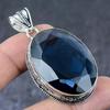 Blauer Topas Edelstein Handgefertigt 925 Sterling Silber Geschenk Schmuck Anhänger 2,25" P3g00