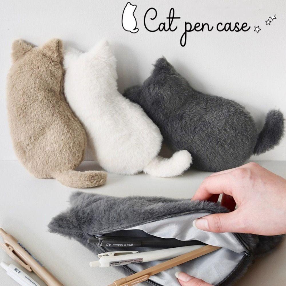 Cute Fluffy Pencil Case Soft Animal Stationery Bag Lovely Cat Plush Pencil Bag Student