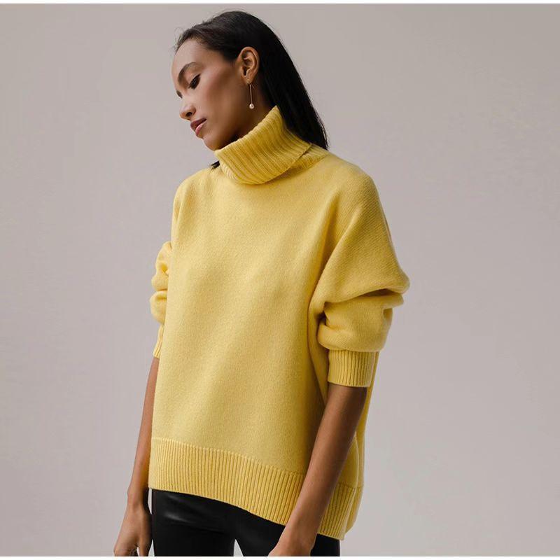 **Women's Thickened Knit Top Autumn Winter Loose Turtleneck Sweater Oversized High Neck Jumper**