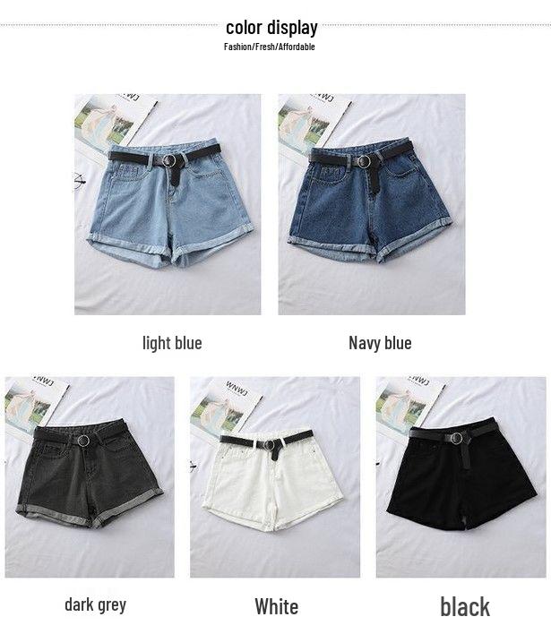 Women's High-Waisted A-Line Denim Shorts - Rolled-Up, Loose Fit, Korean Style for Summer