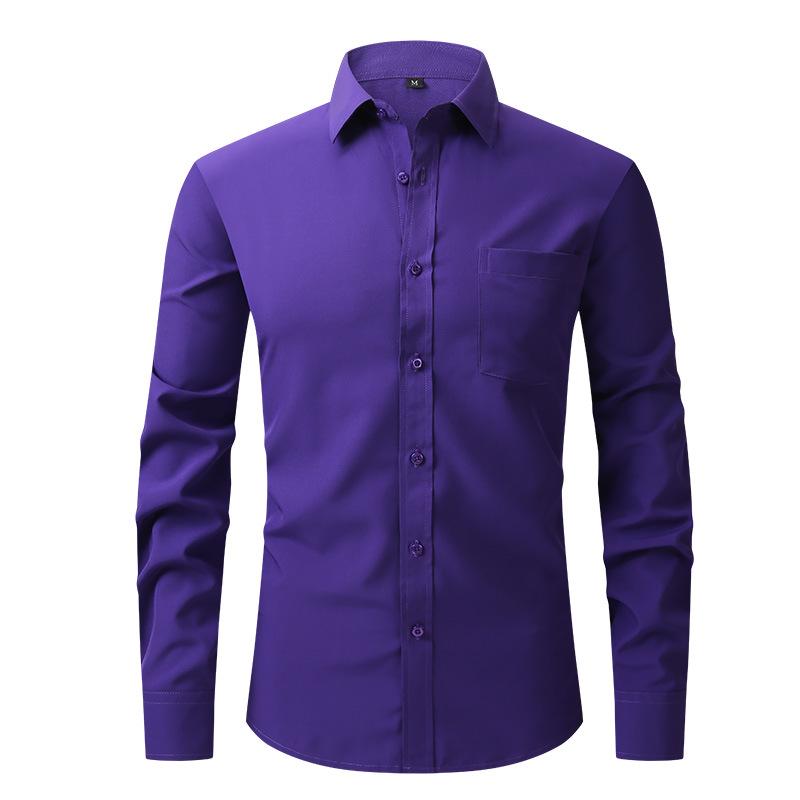 Top-Selling Men's Four-Sided Stretch Anti-Wrinkle Solid White Long-Sleeved Shirt for Business Casual Wear
