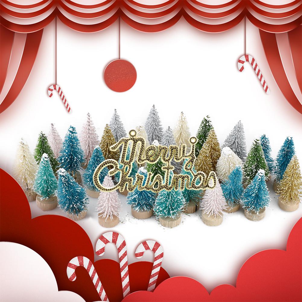 32 Pcs Mini Xmas Tree Set 3.5cm 4.5cm Sisal Small Tabletop Xmas Tree with 1 Sign for Home