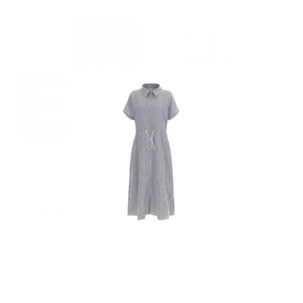 Shop   Women S Stripe Collar Neck Half Open waiSt String Short Sleeve dreSS   Bl