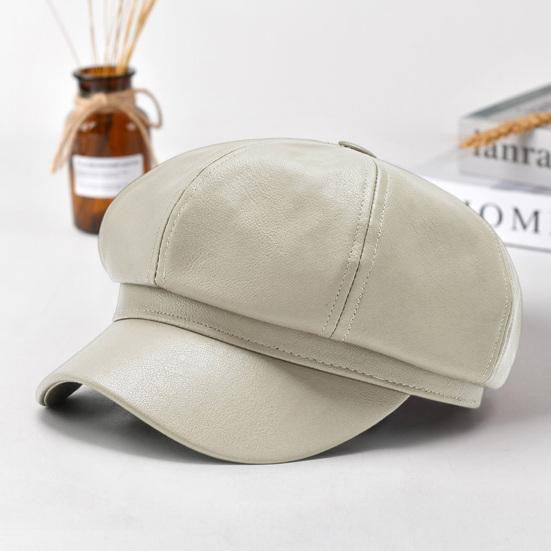 Baskenmütze für Damen, Frühling und Sommer, Retro, einfarbig, Kunstleder, kurze Krempe, dekorativer Sonnenschutz, Anti-UV, atmungsaktiv, Malerhut, Unisex, achteckige Kappe