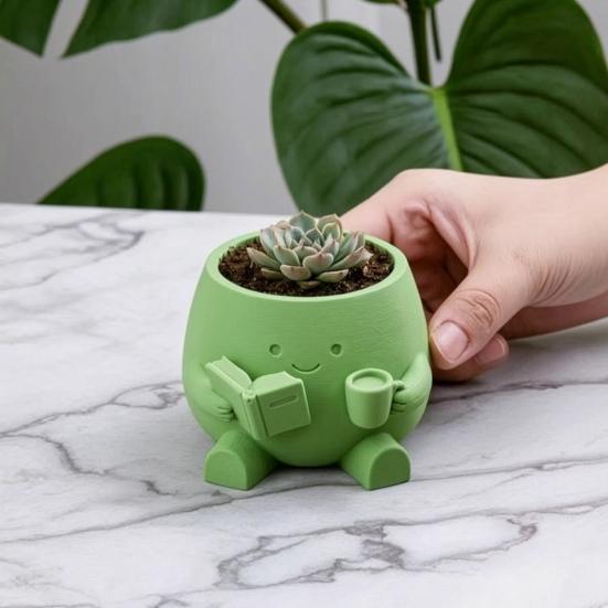 Smiling Face Planter, 3D Printed Cute Plant Pot, Decorative Planter for Succulents Cacti Small Green Plants