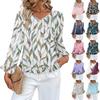 Women's Casual Fashion Ruffle V-Neck Pocket Print Long Sleeve Top