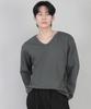 Seinteukeulu Plain V-Neck Long Sleeve Tee Rvl-877 Slate Gray