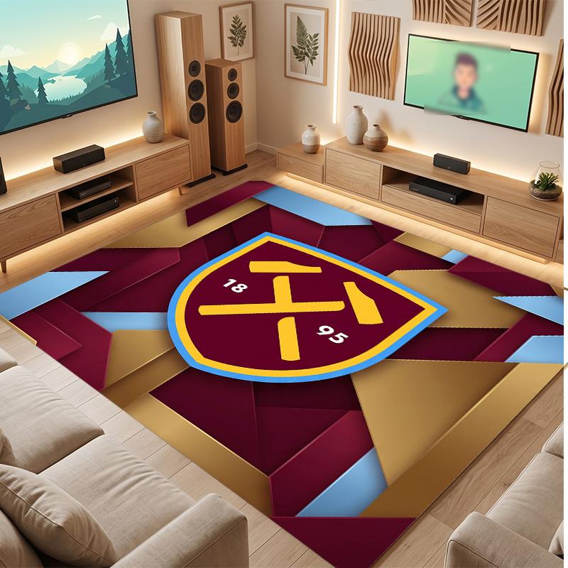 West Ham United Football Print Crystal Velvet Rug, Comfortable Water Absorbent Non Slip Indoor Floor Carpet