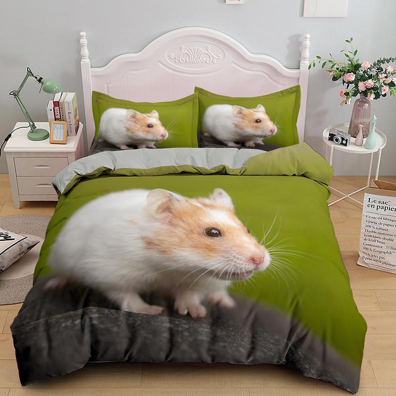 3D Cavia Dekbedovertrek King Queen Lieflijke Hamster Beddengoed Set Voor Kinderen Jongen Meisje Dier Huisdier Muis 2/3 stuks Polyester Dekbedovertrek