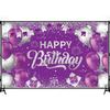 Purple Silver Happy Birthday Backdrop Banner, 6x3.6ft Purple Silver Backdrop Sign, Birthday Party Supplies Photo Background for Children Men Women.