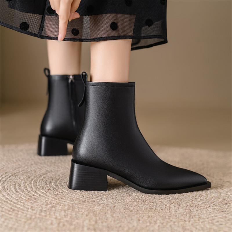 Fashion New Autumn Winter Cow Leather Women Boots Fashion Pointed Toe Knight Boots for Women Short Boots Women Chunky Heel Botas Mujer