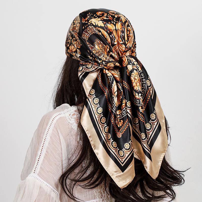 Luxuriöser quadratischer Seidenschal Damen Schal 90*90cm Cashew-Print Kopftuch Femme Kopftuch Foulard Satin Bandana Hijab Schals