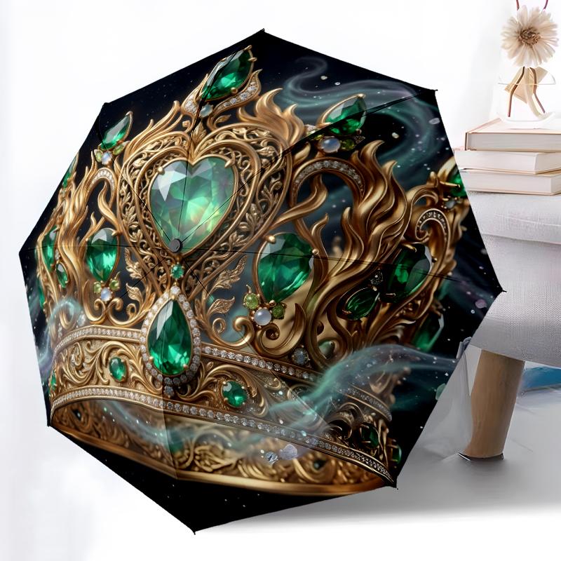 1pc Sturdy 8-Bone Auto Umbrella, Crown Umbrella, Digital Printed, Foldable Umbrella for On-the-Go Outdoor Use