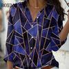Spring Long Sleeve Button Shirts 3D Floral Printed Loose Lapel Shirt Vintage Women's Blouses Tops Summer Female Clothing