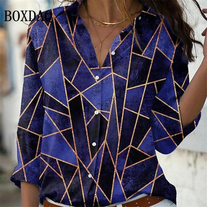 Spring Long Sleeve Button Shirts 3D Floral Printed Loose Lapel Shirt Vintage Women's Blouses Tops Summer Female Clothing