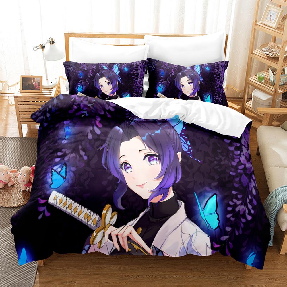 3D Kochou Shinobu Anime Demon Slayer Bedding Set 200x200 Teens Boys Twin Single Queen King Full Duvet Cover