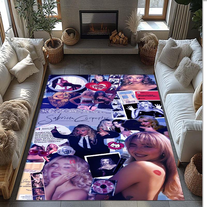 Covor de podea din catifea de cristal moale, Covor decorativ antiderapant Sabrina Carpenter, Covoraș de zonă plușat pentru decorarea interioară a casei