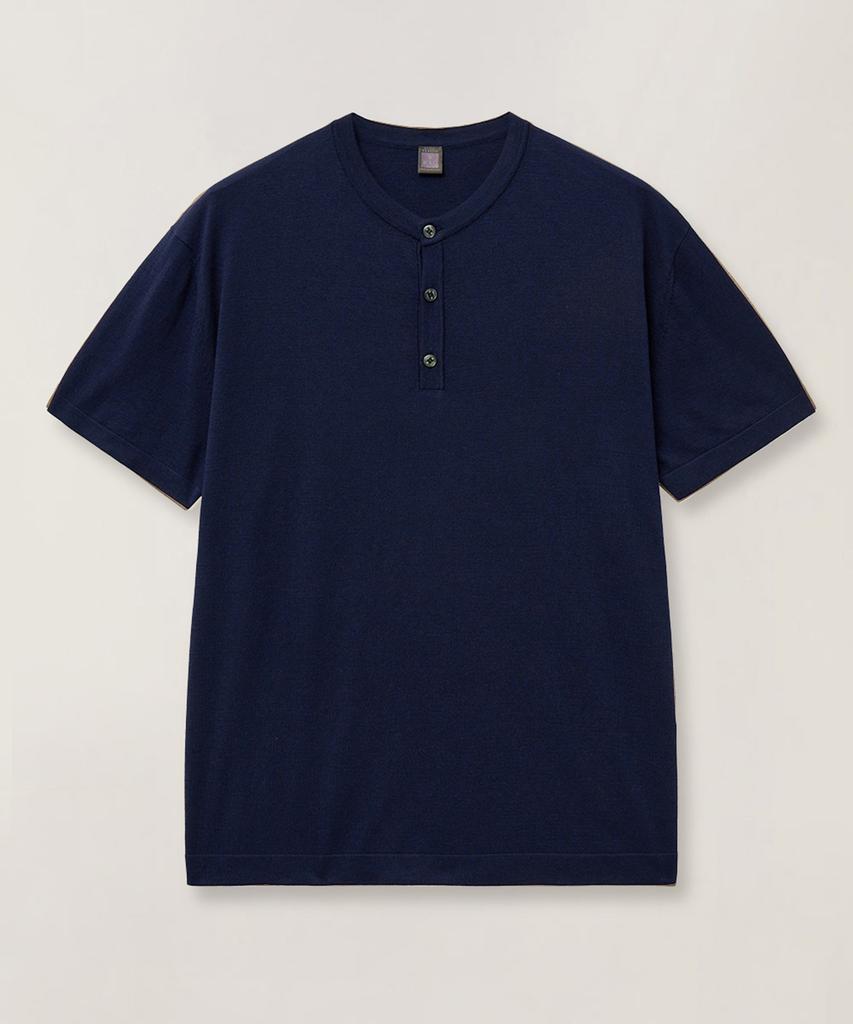 IOLO Cotton Silk Half Henley Neck_Dusty Navy
